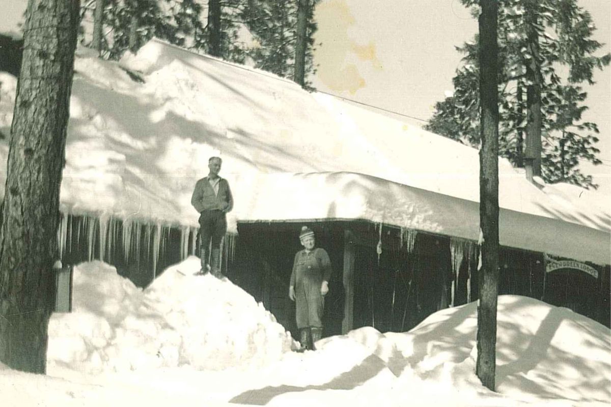 Evergreen Lodge Main Lodge after a big snow